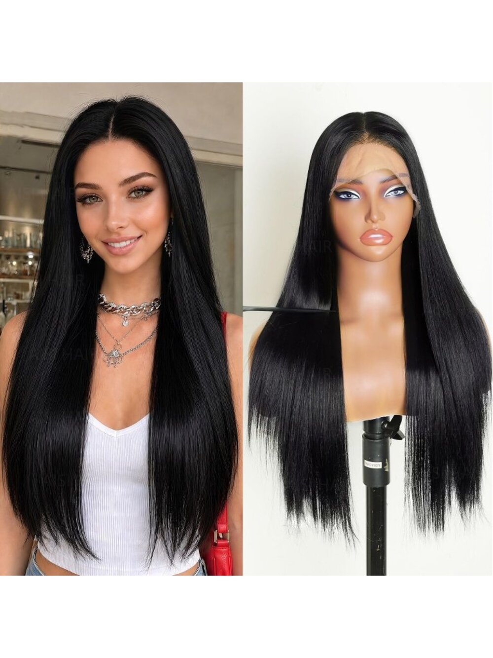 Women's Black Glueles Synthetic Lace Front Pre-Plucked Hairline 28 Inch